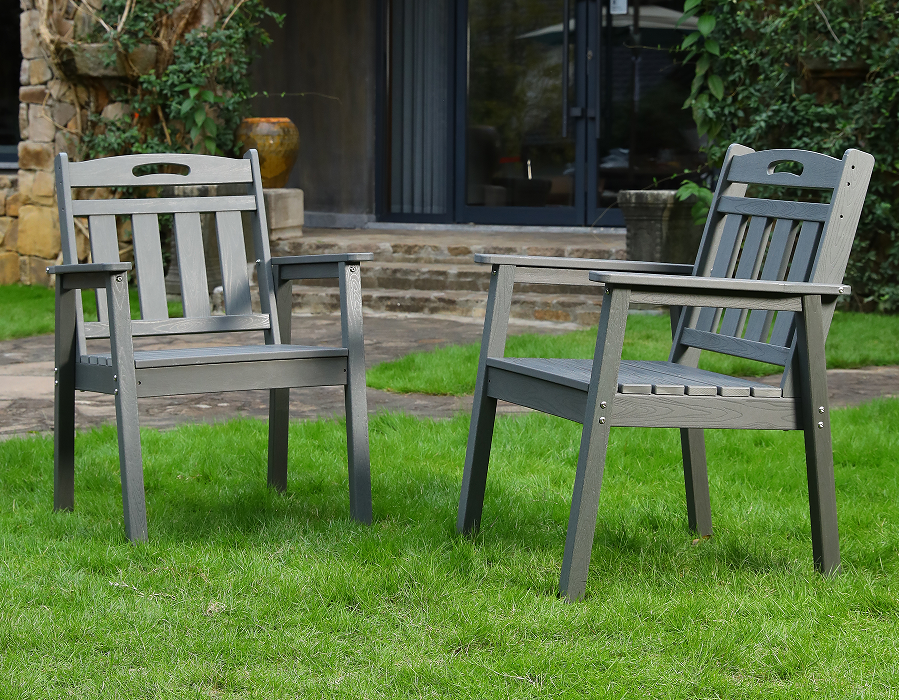 Liuskeenharmaa 2-pakkainen pystysuora HDPE Adirondack-ruokailutuoli