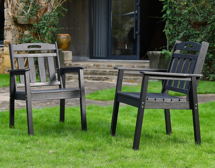 Musta 2-pack pystyssä HDPE Adirondack ruokapöydän tuoli
